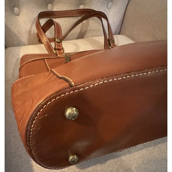 Patricia Nash Bolsena Florence Brown Tooled Leather Tote ZipTop Shoulder Bag - Picture 7 of 14